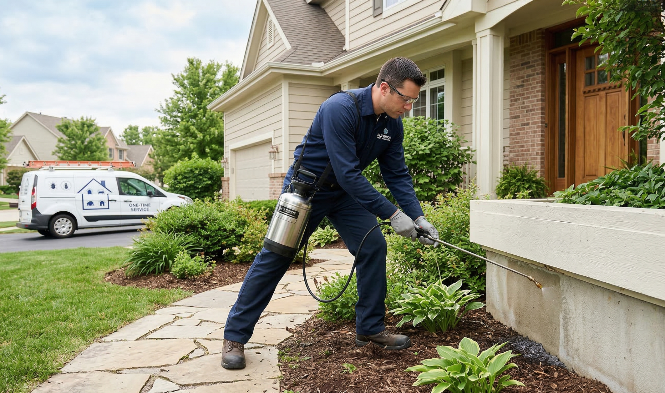 Countywide Pest Control technician treating a residential home in Butler, MO
